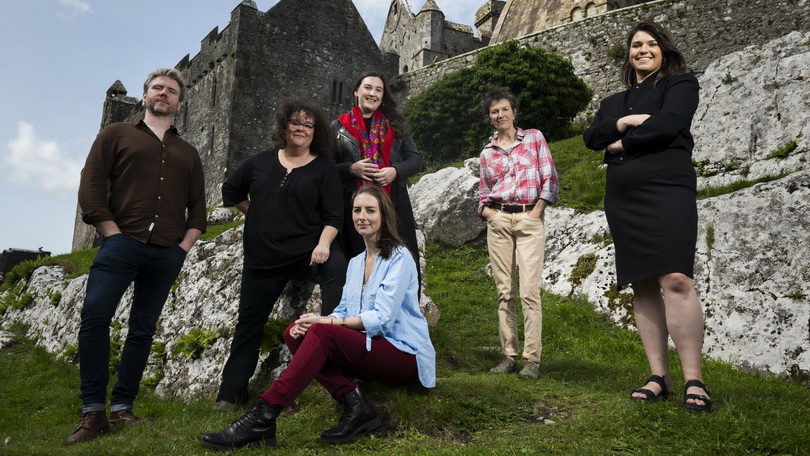Pius McGrath, Roseanna Purcell and Tara Doolan, Heart of Stone pictured with Lorna Fitzsimons, Beverley Penn, and Ashlee DeCosta, Bog at the Rock of Cashel, Co Tipperary. Photo: Don Moloney