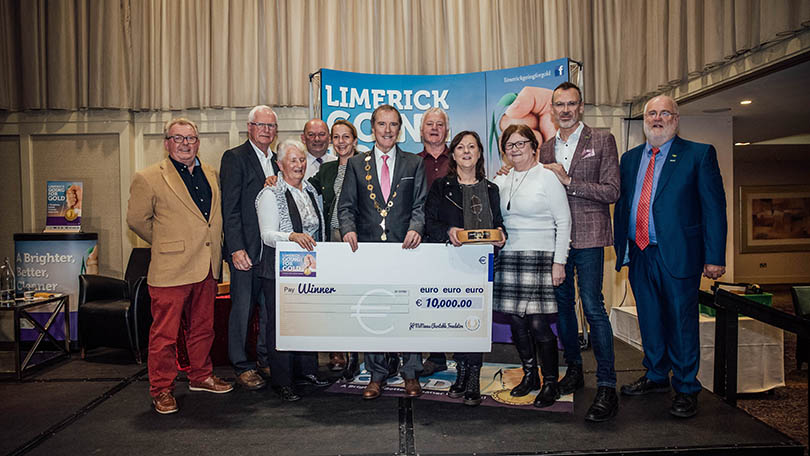 Limerick Going for Gold Overall Winners Kilfinane Tidy Towns pesented with their €10000 prize by Mayor of the City and County of Limerick Cllr Gerald Mitchell