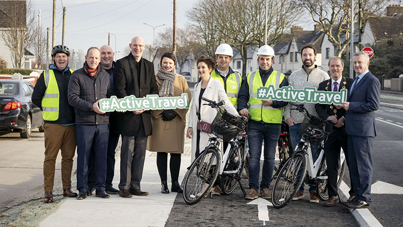 Brian Kennedy, Director of Service at Limerick City and County Council and Cllr Gerald Mitchell, Mayor of the City and County of Limerick pictured with members of Limerick Active Travel team and construction firm  at the launch of The Hyde Road Active Travel Scheme. Photo: Don Moloney