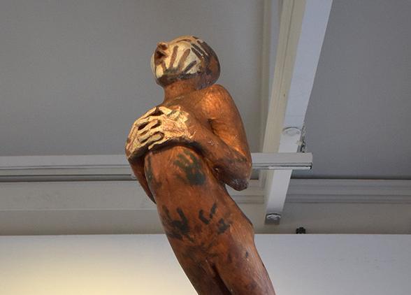 Detail figure on pole Janet Mullarney installation view March 2022