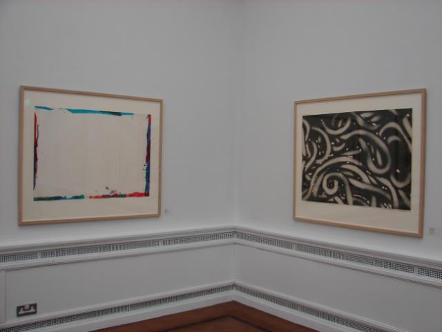 Installation view of prints by Sam Francis and James Rosenquist