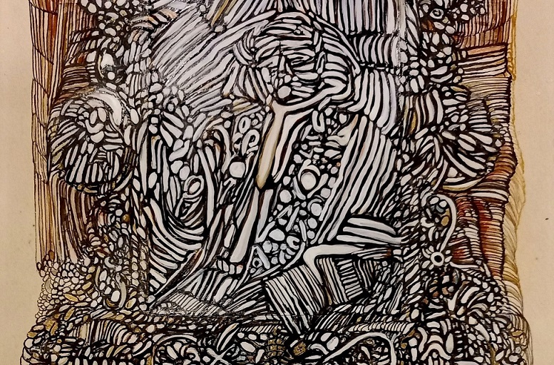 AustinMcQuinn_detail2c_Indulgence, (waste treatment centre), 2024, ink on found print on paper, 22 x 40cm