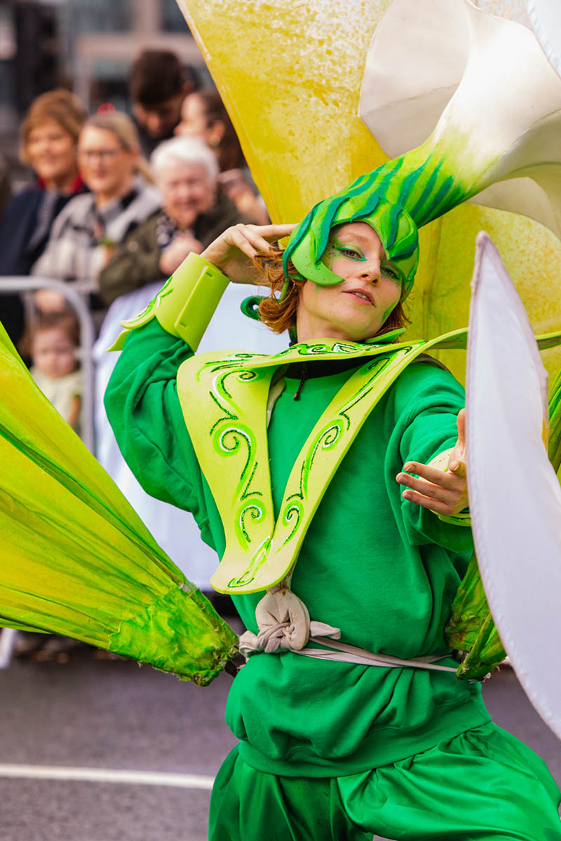 Colourful performer marching in the Limerick St. Patrick's Day Parade