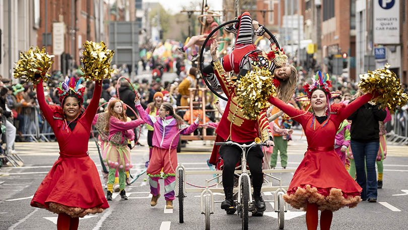 Fidget Feet performers marching in the 2026 Limerick St. Patrick's Day Parade. Pic: Don Moloney