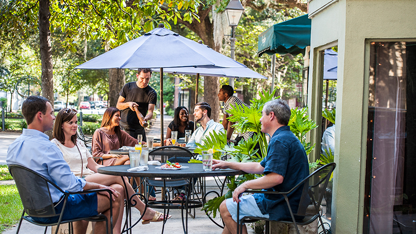 People Enjoy Outdoor Dining at Fox & Fig, Savannah, GA