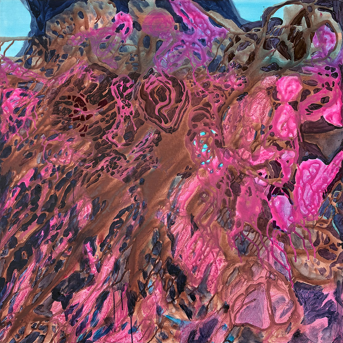 image of painting with bright pink and blue colors