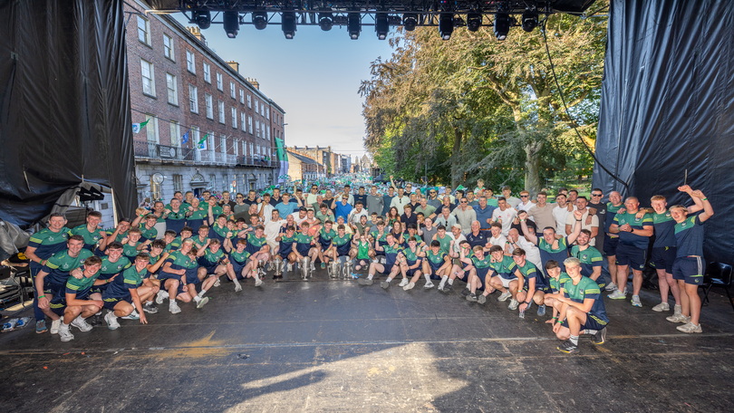 Minor and Senior All-Ireland winning teams on stage
