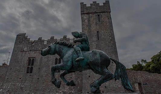 Statue of a man on a horse outside Desmond Castle in Newcastle West, Co. Limerick